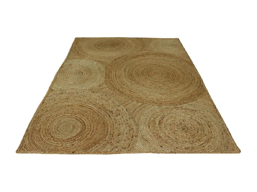 Vente Unique Tapis Rectangle 100% Jute Tressé - Motifs Circulaires - 200 X 290 Cm - Naturel - YVAYA