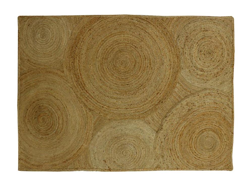 Vente Unique Tapis Rectangle 100% Jute Tressé - Motifs Circulaires - 200 X 290 Cm - Naturel - YVAYA