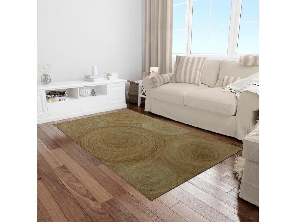 vente unique Tapis rectangle 100% jute tressé - Motifs circulaires - 160 x 230 cm - Naturel - YVAYA