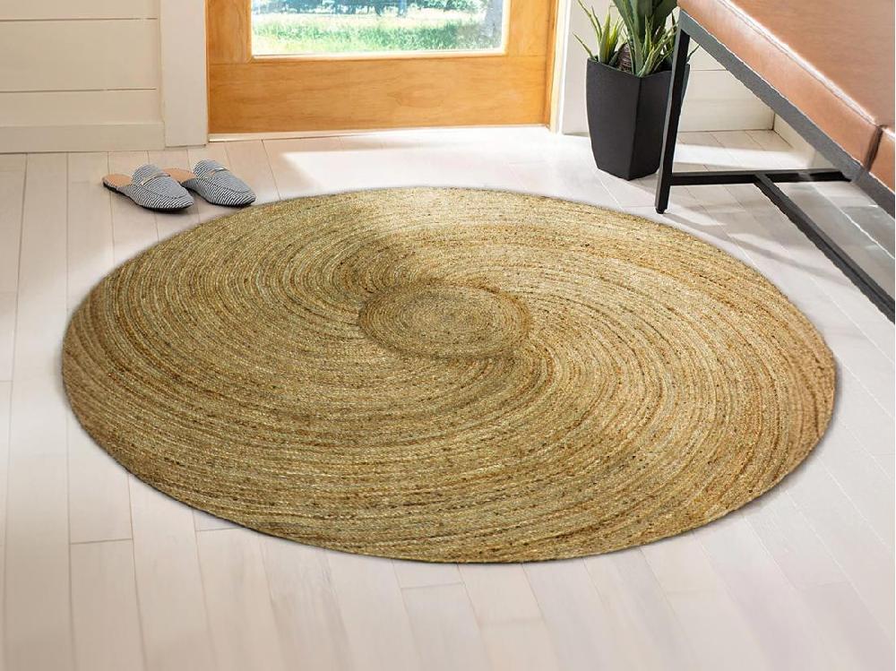 vente unique Tapis rond 100% jute - Tressage spirale - D. 150 cm - Naturel - KESIA