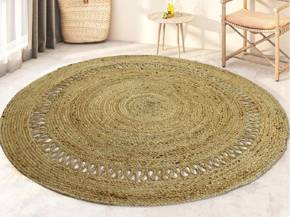 vente unique Tapis rond ajouré 100% jute - D. 200 cm - Naturel - ALYA