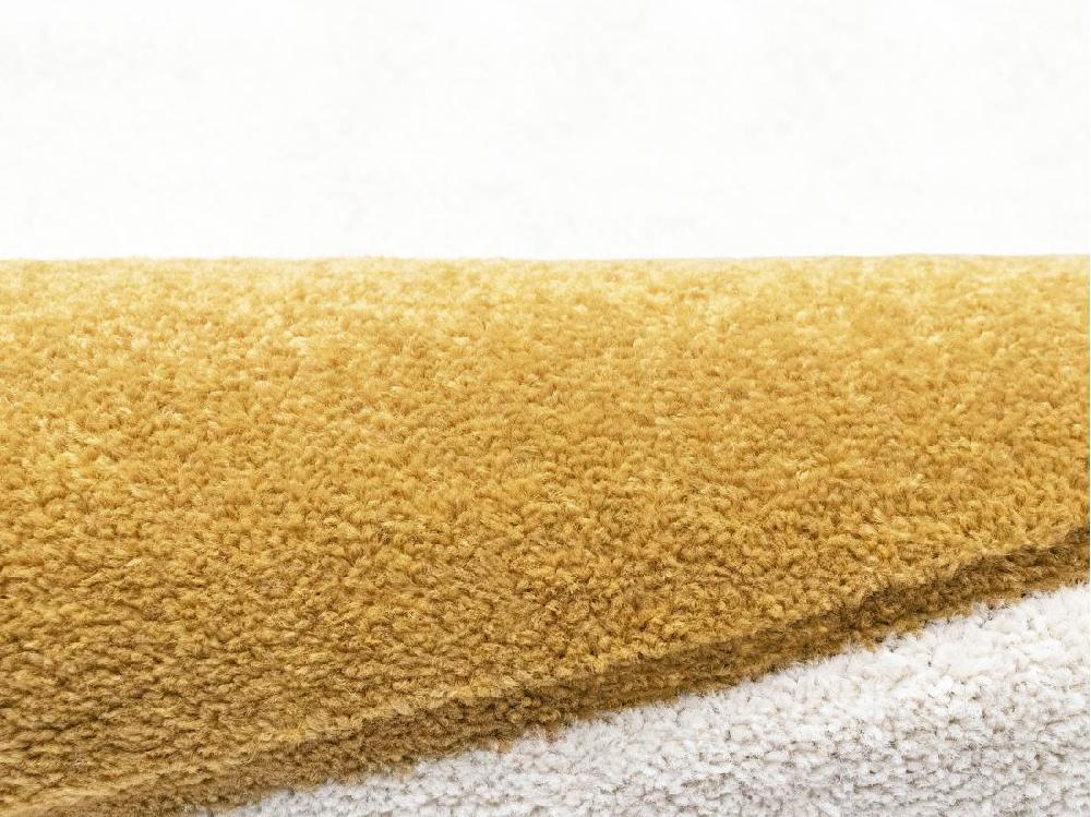 Vente Unique Tapis Rond Soleil En Relief - D.200 Cm - Moutarde Et Blanc - LUMINIO