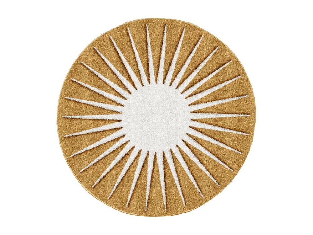 vente unique Tapis rond soleil en relief - D.200 cm - Moutarde et blanc - LUMINIO