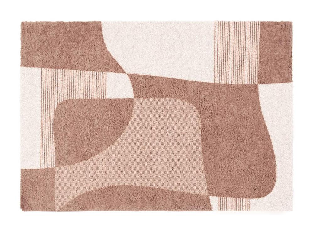 Vente Unique Tapis Shaggy à Motifs Abstraits- 160 X 230 Cm - Blanc Et Marron - RUMINIA