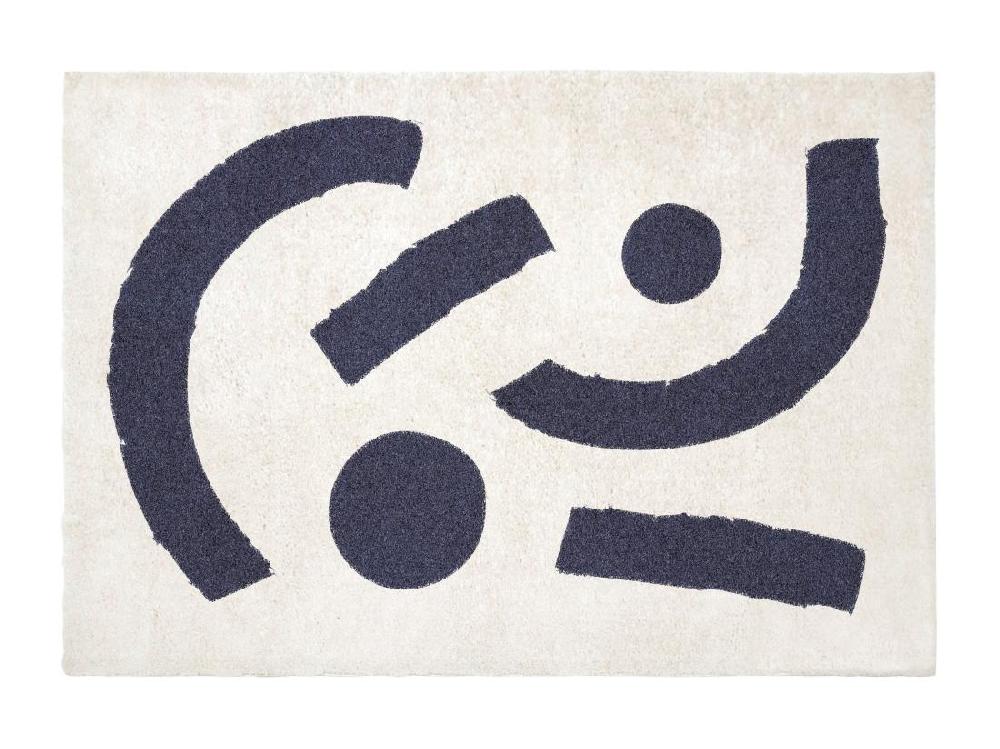 Vente Unique Tapis Shaggy à Motifs Abstraits- 160 X 230 Cm - Crème Et Bleu Nuit - DRAOFI