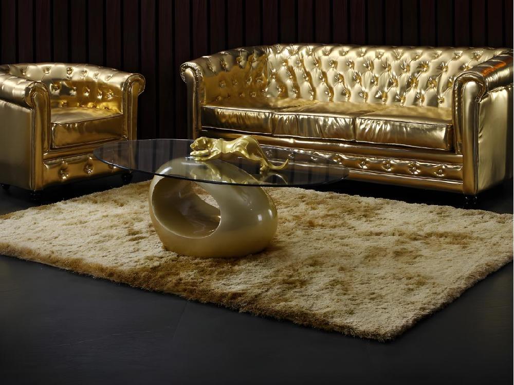 Vente Unique Tapis Shaggy à Poils Longs -160 X 230 Cm - Doré - GLITTER