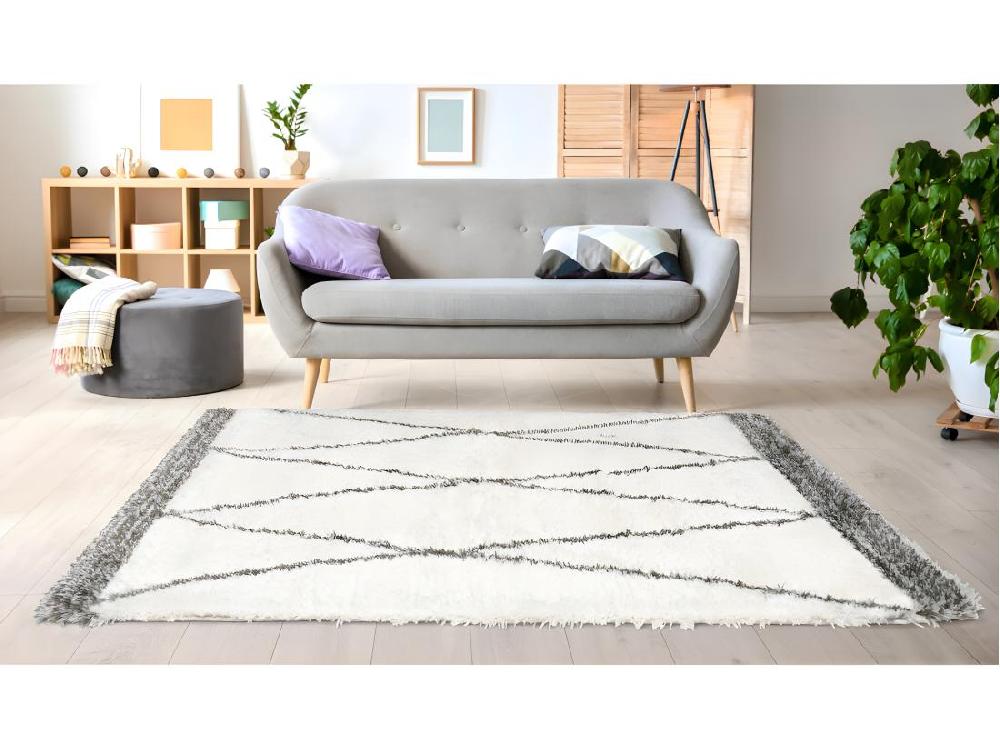vente unique Tapis shaggy à poils longs style berbère - 160 x 230 cm - beige et gris - HANIA