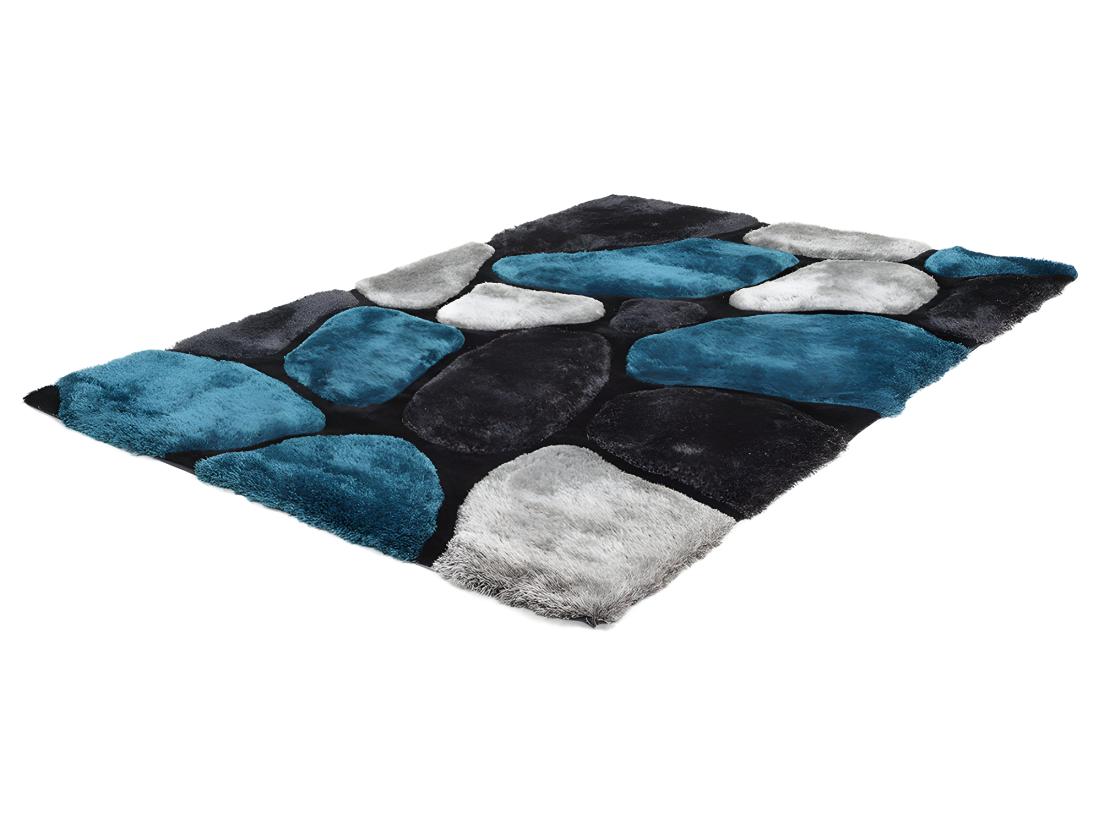 vente unique Tapis shaggy à poils longs - turquoise et gris - 120 x 170cm - PIETRA