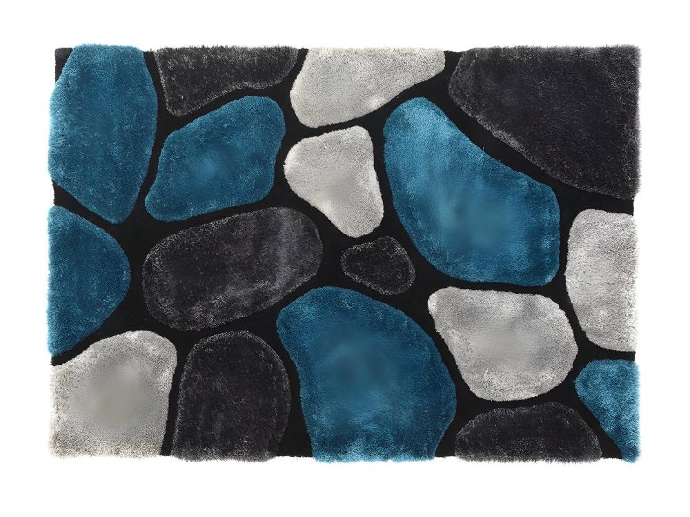 Vente Unique Tapis Shaggy à Poils Longs - Turquoise Et Gris - 140 X 200cm - PIETRA