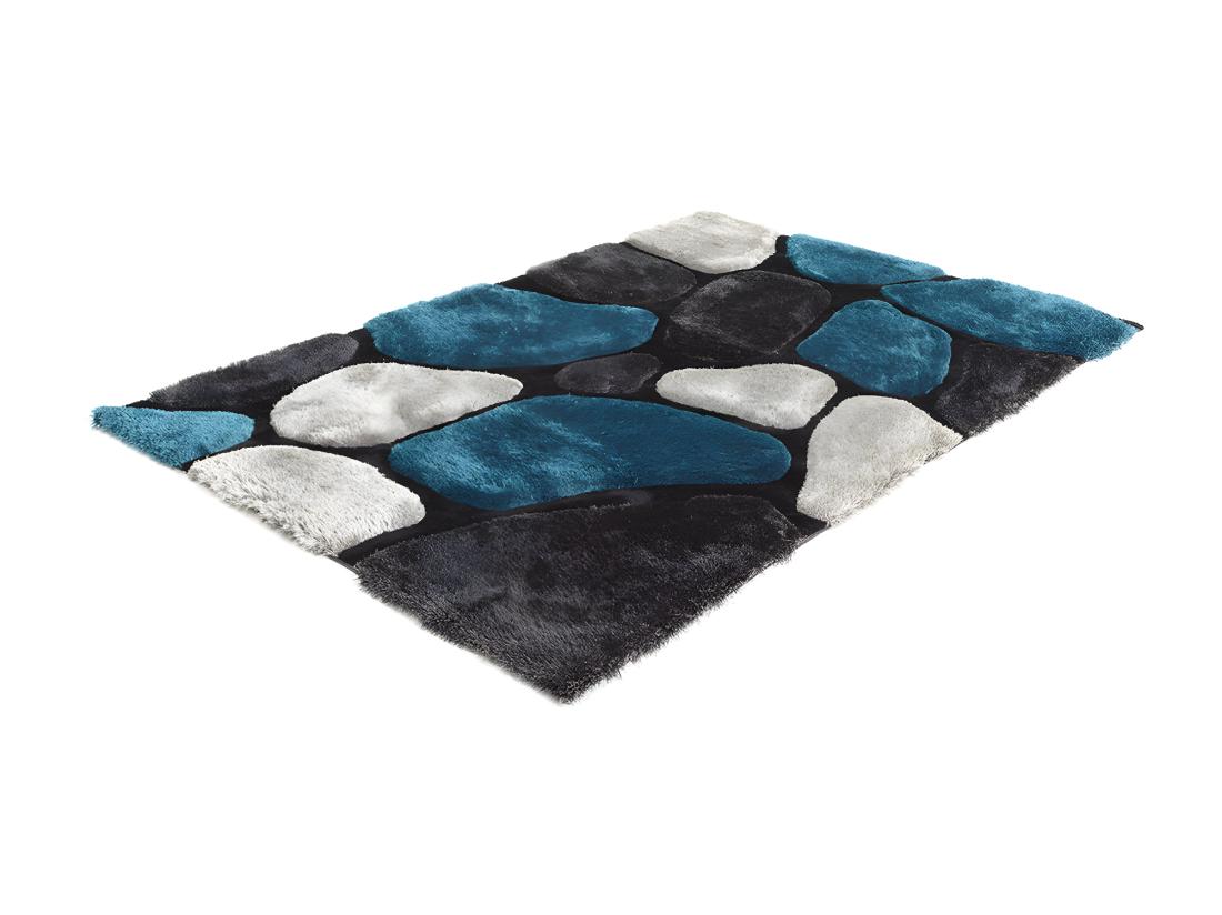 vente unique Tapis shaggy à poils longs - turquoise et gris - 140 x 200cm - PIETRA