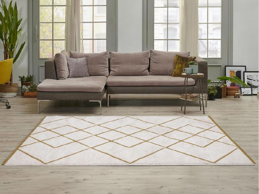 Vente Unique Tapis Shaggy Berbère - 200 X 290 Cm - Blanc Et Doré - PRYSMI