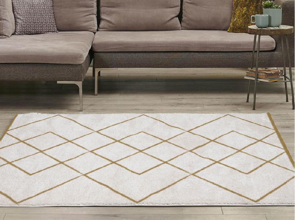 Vente Unique Tapis Shaggy Berbère - 200 X 290 Cm - Blanc Et Doré - PRYSMI