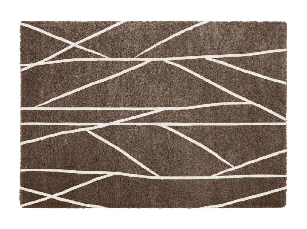 Vente Unique Tapis Shaggy Berbère Lignes Asymétriques - 160 X 230 Cm - Marron Et Blanc - BARDIO
