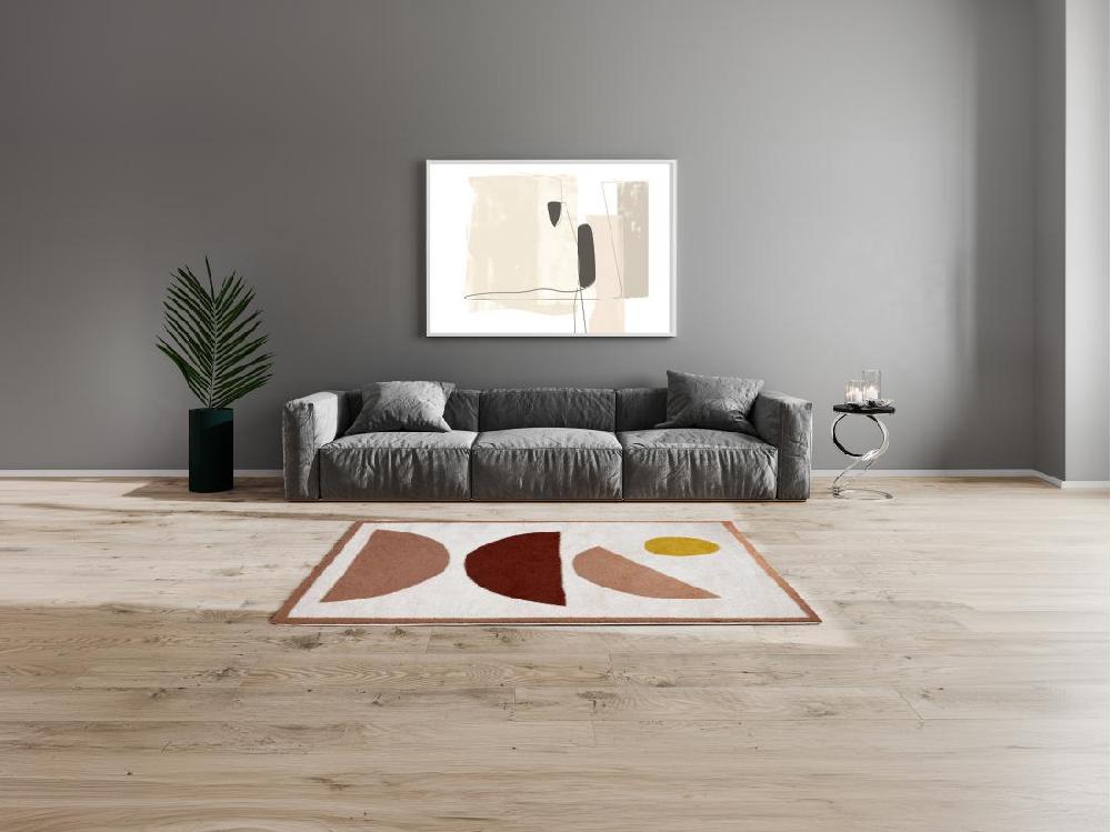 vente unique Tapis shaggy design à motifs abstraits - 120 x 170 cm - Crème et rose - MYNIO