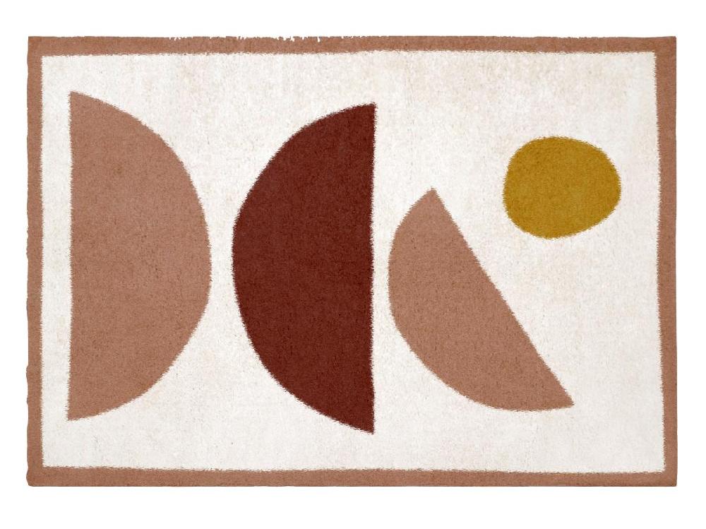 Vente Unique Tapis Shaggy Design à Motifs Abstraits - 160 X 230 Cm - Crème Et Rose - MYNIO