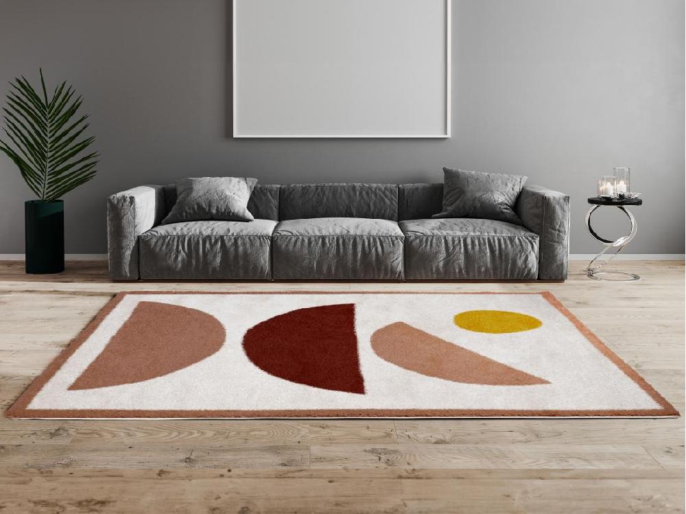 vente unique Tapis shaggy design à motifs abstraits - 160 x 230 cm - Crème et rose - MYNIO