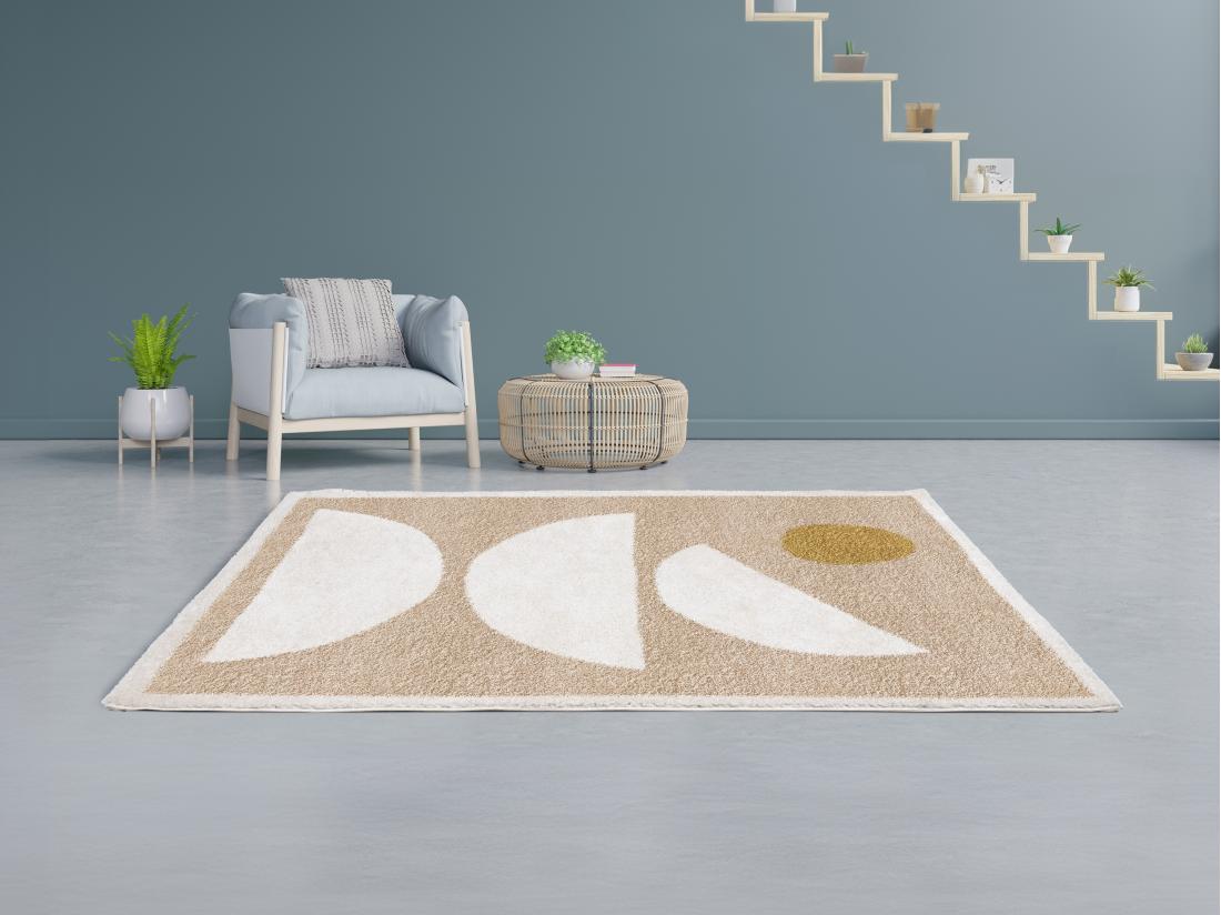 vente unique Tapis shaggy design à motifs abstraits - 160 x 230 cm - Beige et crème - MYNIO