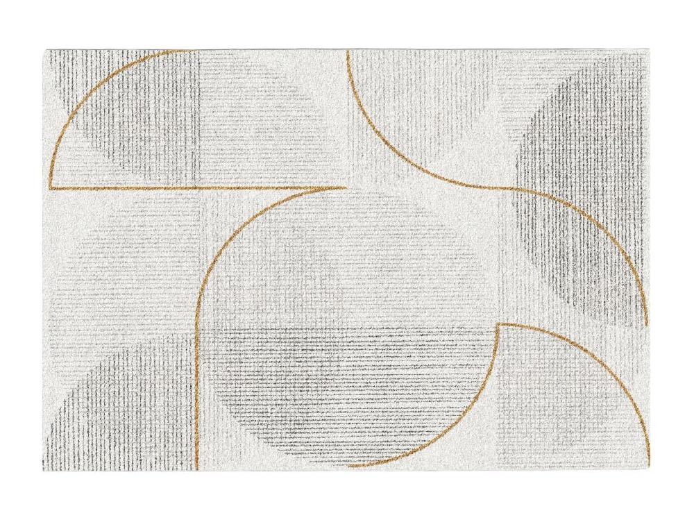 Vente Unique Tapis Shaggy Design Géométrique - 160 X 230 Cm - Crème Gris Et Doré - TOLGA