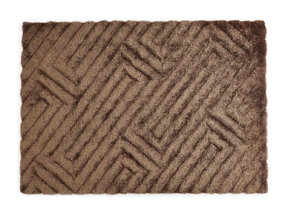 vente unique Tapis shaggy en relief à poils longs - 160 x 230 cm - Marron - MAZE