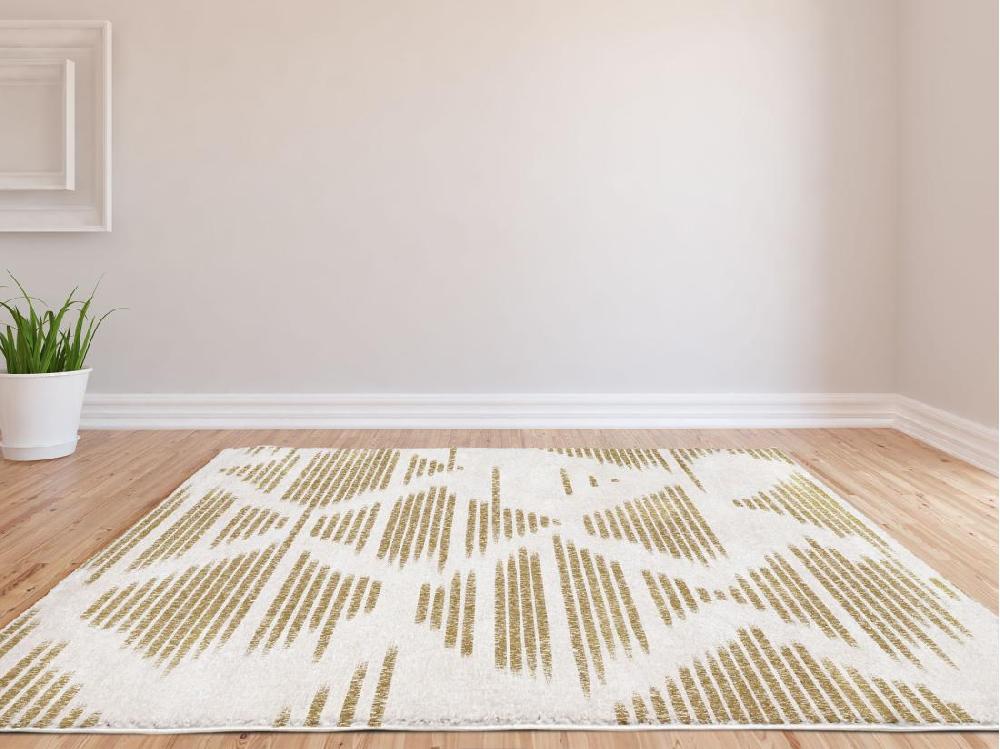 Vente Unique Tapis Shaggy Géométrique - 160 X 230 Cm - Beige Et Marron - TANTIA