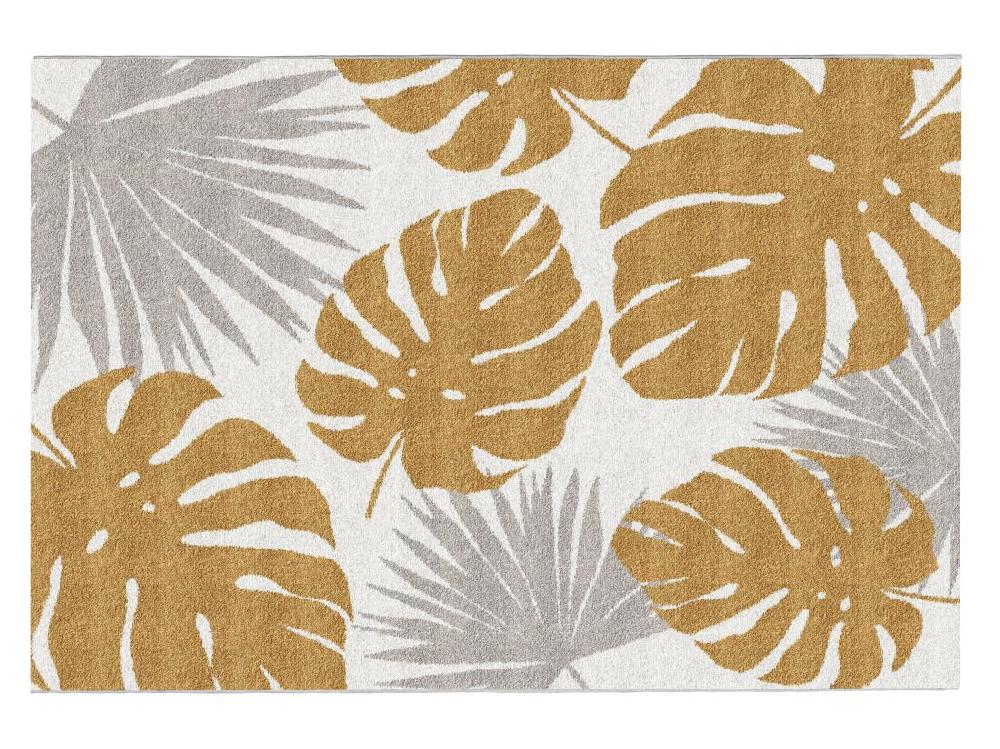 vente unique Tapis tropical à motifs palmiers - 160 x 230 cm - Gris et doré - TROPISIA