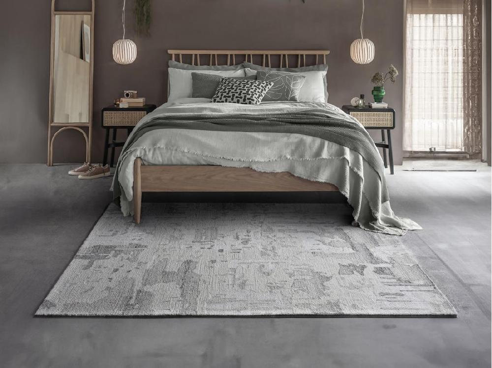 vente unique Tapis vintage en laine et viscose fait à la main - 160 x 230 cm - 1500g/m² - Gris - MILORA