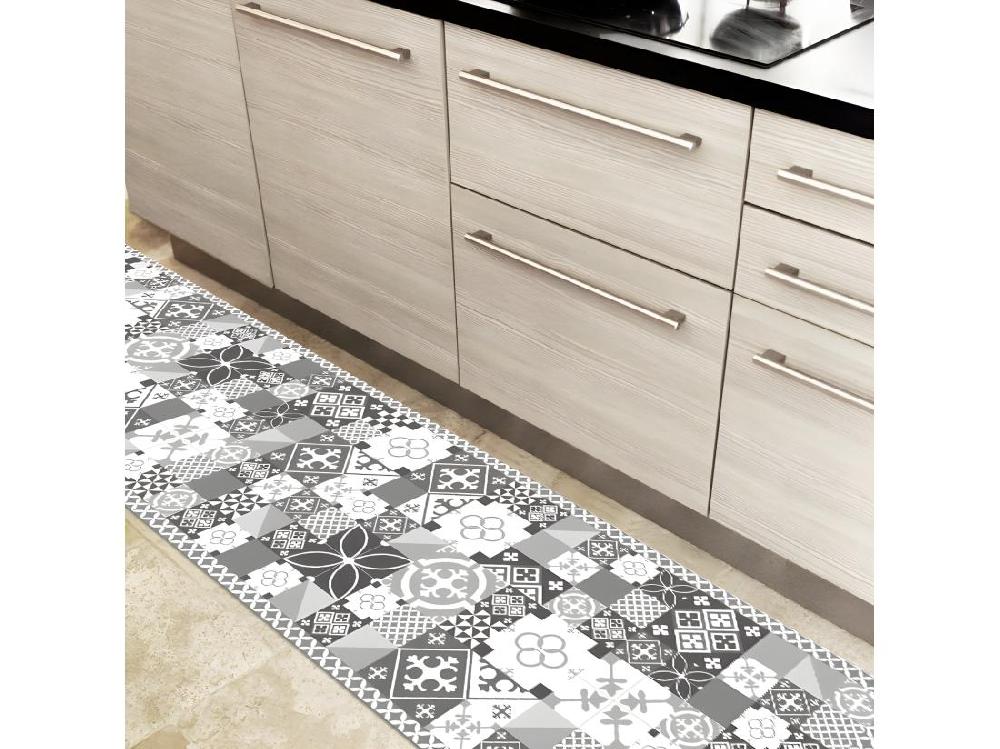 Vente Unique Tapis Vinyle Médium Bis L 50xL200cm - Ciment Style Gris - Vinyle