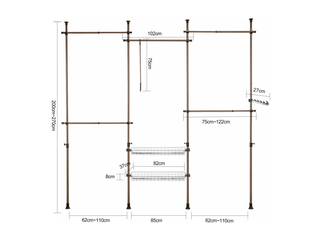 Vente Unique Télescopique Garde-robe Système De Penderie Télescopique Avec 5 Barres Portant De Vêtement Kls04-br