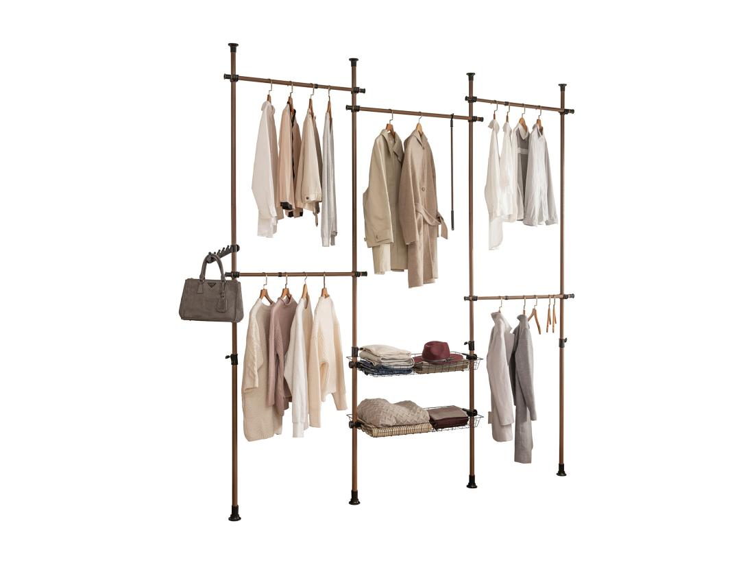 vente unique Télescopique Garde-robe Système De Penderie Télescopique Avec 5 Barres Portant De Vêtement Kls04-br
