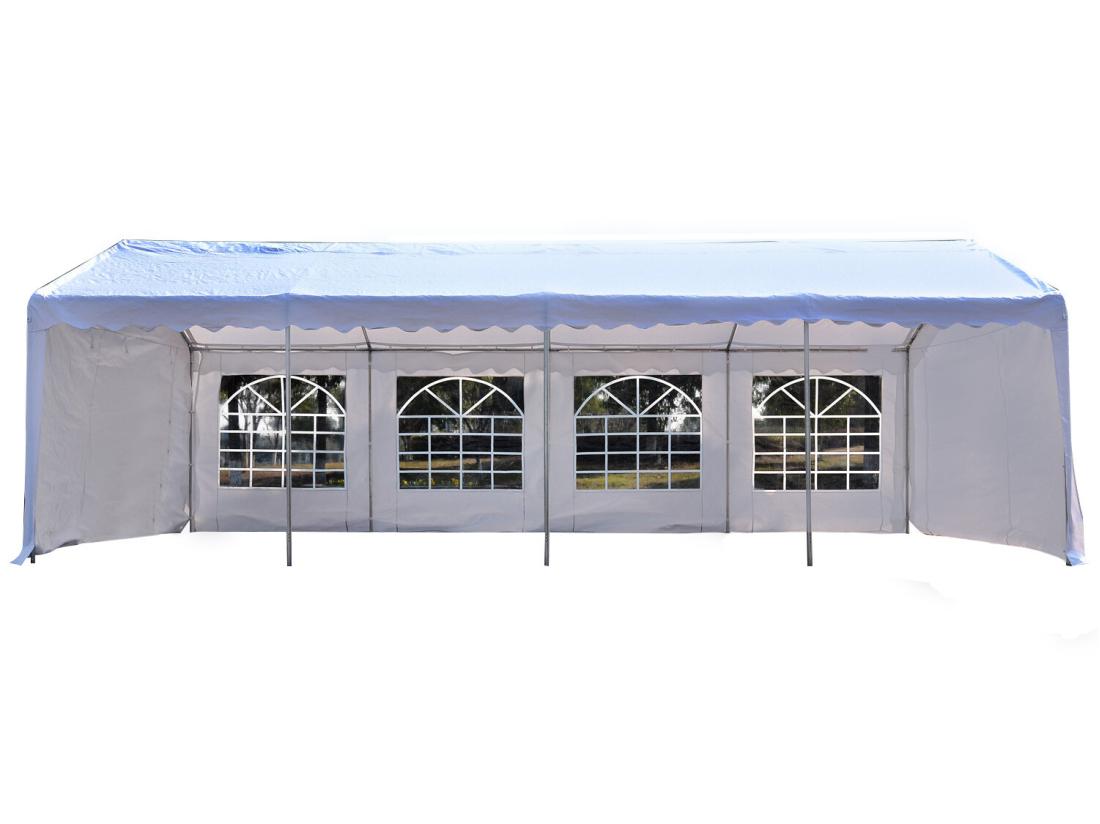 Vente Unique Tente Barnum Tonnelle De Réception 798L X 392l X 280H Cm Polyéthylène Imperméable 8 Fenêtres Et Acier Galvanisé Robuste Blanc
