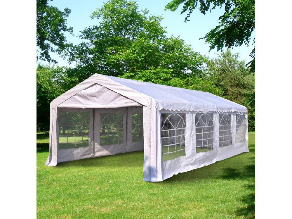 Vente Unique Tente Barnum Tonnelle De Réception 798L X 392l X 280H Cm Polyéthylène Imperméable 8 Fenêtres Et Acier Galvanisé Robuste Blanc