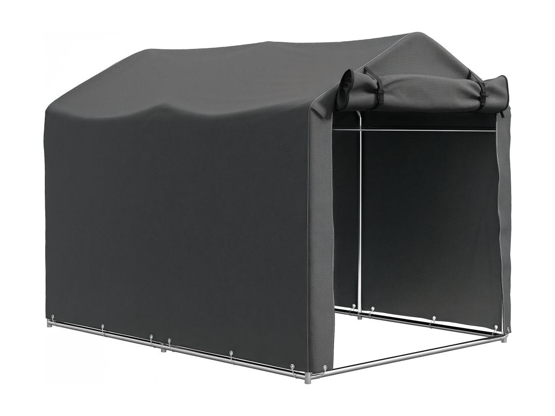 Vente Unique Tente De Stockage - Abri De Jardin Dim. 2 X 1 6 X 1 65 M - Porte Enroulable Zippée - Métal Galvanisé PE Gris