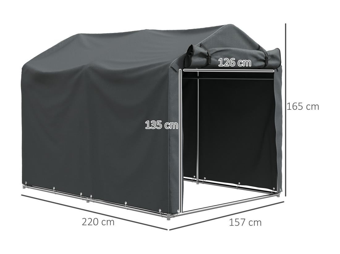 Vente Unique Tente De Stockage - Abri De Jardin Dim. 2 X 1 6 X 1 65 M - Porte Enroulable Zippée - Métal Galvanisé PE Gris