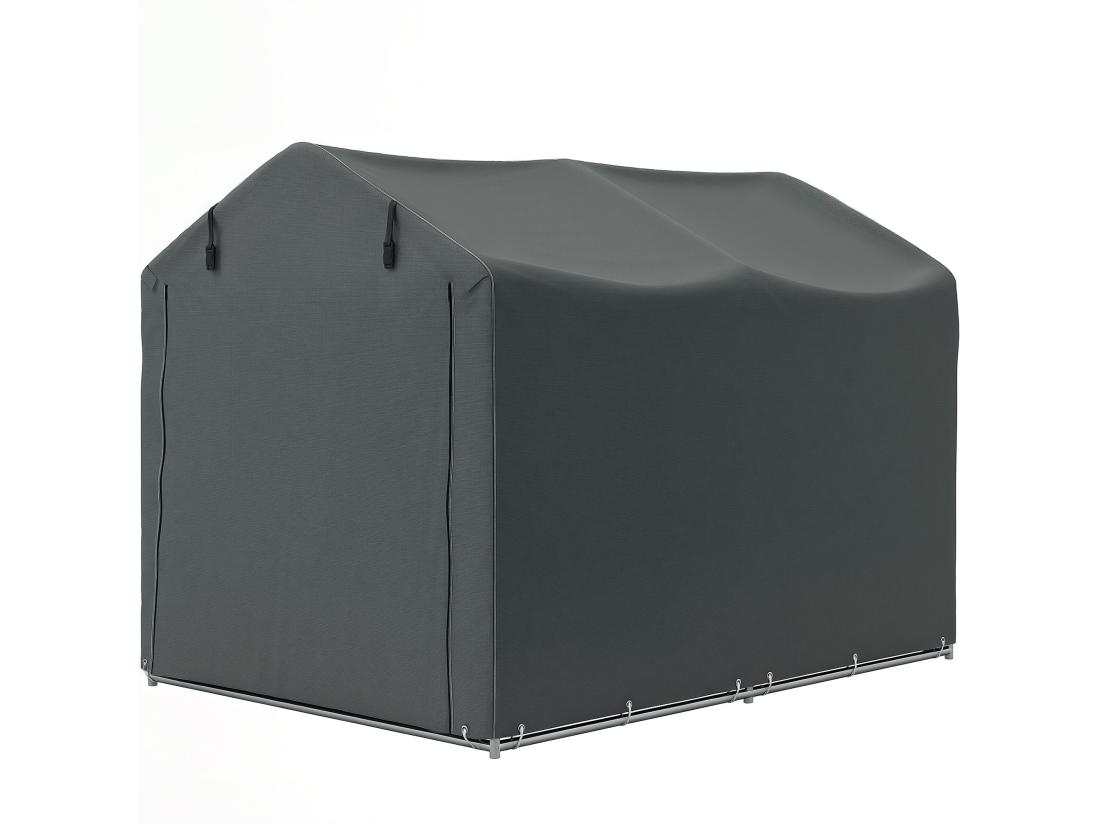 Vente Unique Tente De Stockage - Abri De Jardin Dim. 2 X 1 6 X 1 65 M - Porte Enroulable Zippée - Métal Galvanisé PE Gris