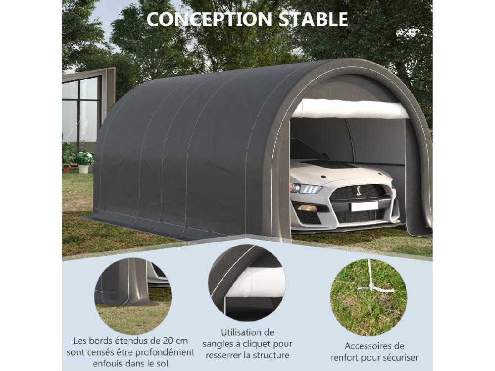 Vente Unique Tente Garage Carport Dim. 5L X 3l X 2 4H M Acier Galvanisé Robuste PE Haute Densité 190 G/m² Imperméable Anti-UV Gris
