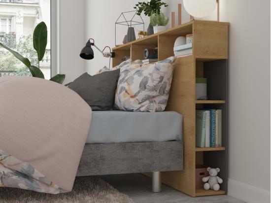 Vente Unique Tête De Lit Avec Rangements NASTIA - 160 Cm - Chêne Et Anthracite