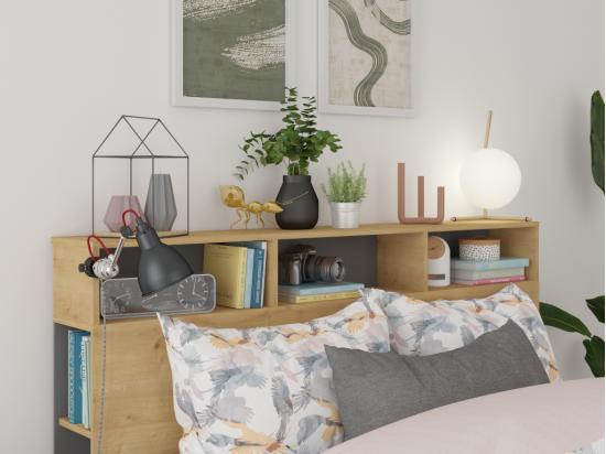 Vente Unique Tête De Lit Avec Rangements NASTIA - 160 Cm - Chêne Et Anthracite