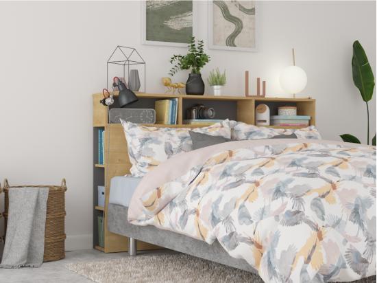 vente unique Tête de lit avec rangements NASTIA - 160 cm - Chêne et anthracite