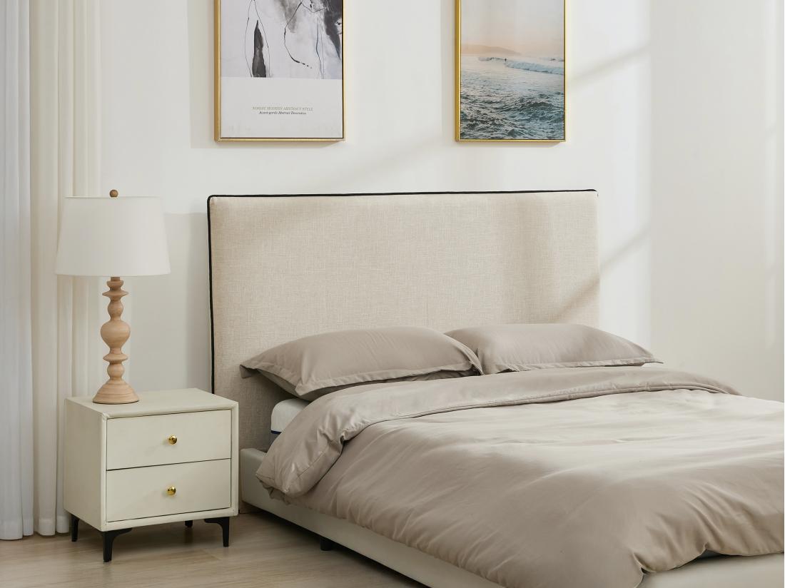 vente unique Tête de lit déhoussable 150 cm - Coton et lin - Beige et noir - CHESMA