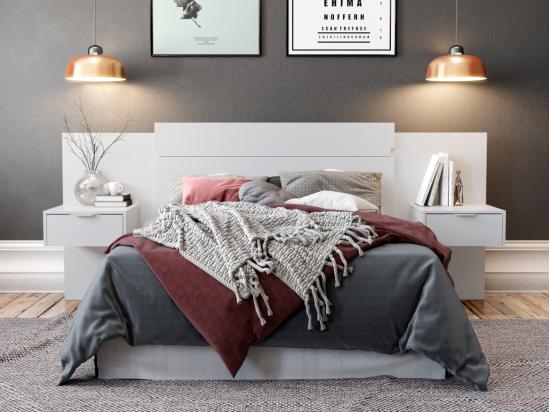 vente unique Tête de lit extensible avec chevets - 140/160 cm - Blanc - PARATI