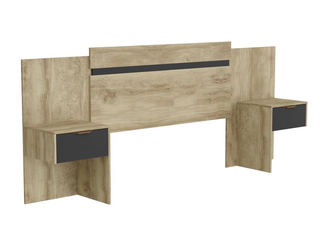 Vente Unique Tête De Lit Extensible Avec Chevets - 140/160 Cm - Coloris : Naturel Et Noir - PARATI