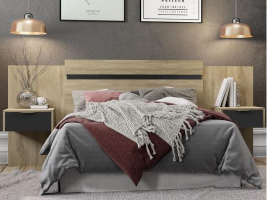 Vente Unique Tête De Lit Extensible Avec Chevets - 140/160 Cm - Coloris : Naturel Et Noir - PARATI