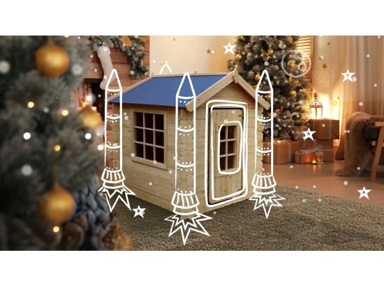 Vente Unique Timbela M570M-1 Maison En Bois Pour Enfants -Toit Bleu- 111x114xH121cm/0.9 M2