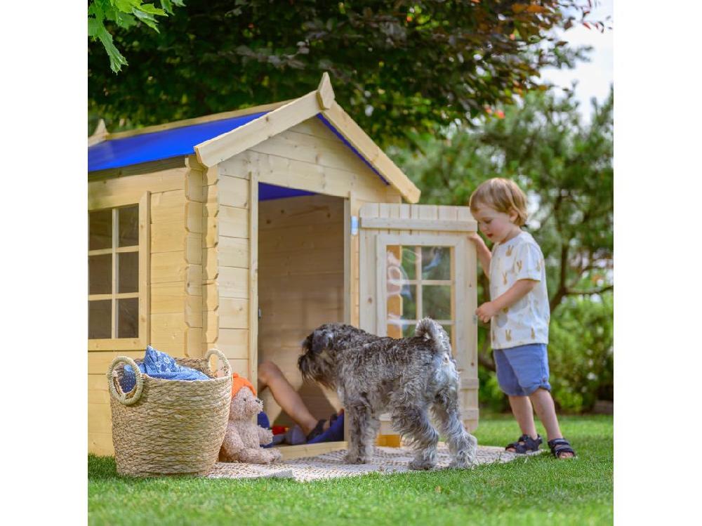 Vente Unique Timbela M570M-1 Maison En Bois Pour Enfants -Toit Bleu- 111x114xH121cm/0.9 M2