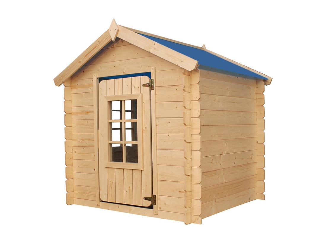 Vente Unique Timbela M570M-1 Maison En Bois Pour Enfants -Toit Bleu- 111x114xH121cm/0.9 M2