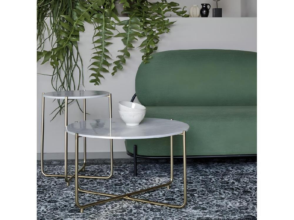 Vente Unique Timpa - Table Basse En Marbre ø70cm - Blanc