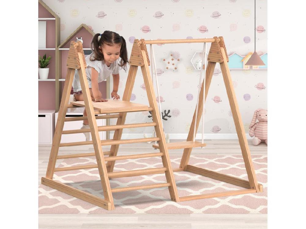 Vente Unique Toboggan 3 En 1 - Avec Escalier Balançoires Et Toboggans - En Pin Massif - Naturel