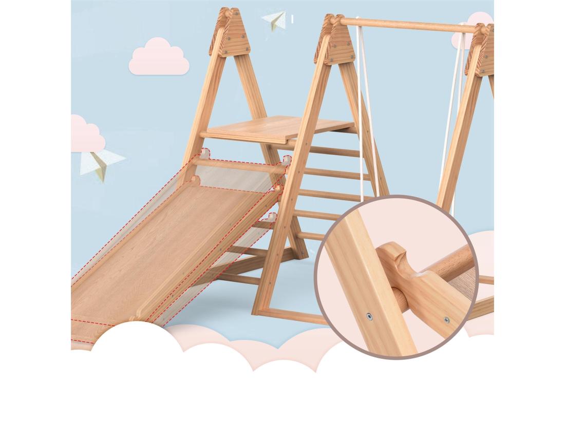Vente Unique Toboggan 3 En 1 - Avec Escalier Balançoires Et Toboggans - En Pin Massif - Naturel