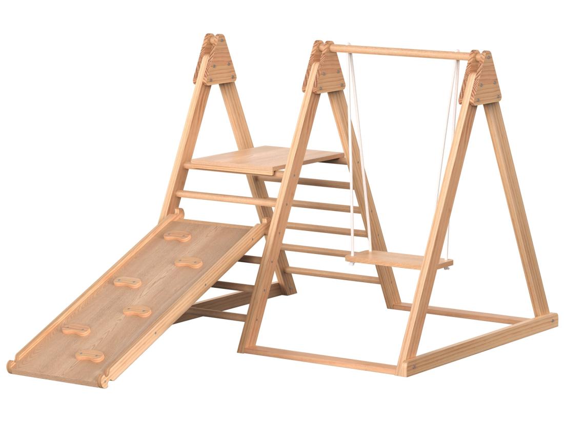 Vente Unique Toboggan 3 En 1 - Avec Escalier Balançoires Et Toboggans - En Pin Massif - Naturel
