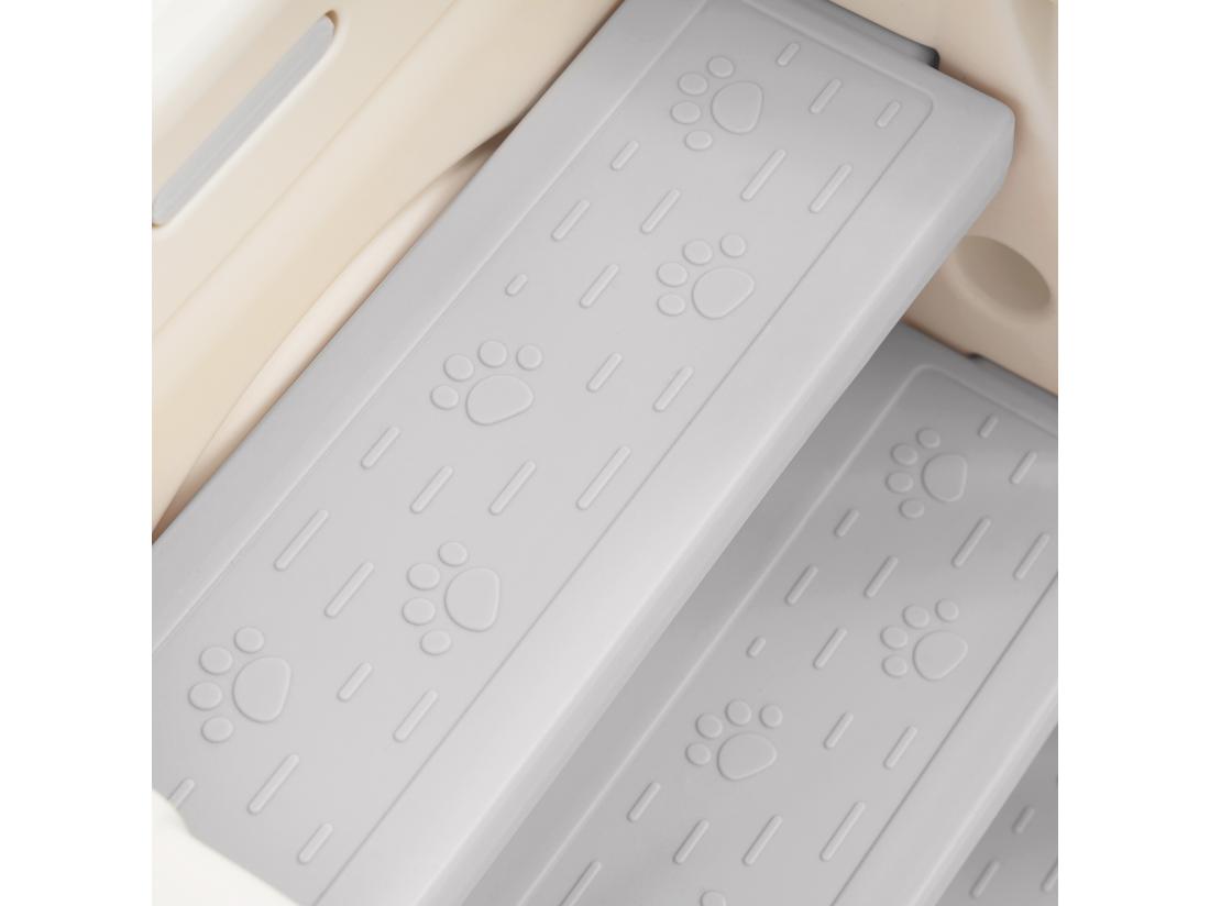 Vente Unique Toboggan 5 En 1 - Avec Escalier Balançoire Espace De Rangement Panier De Basket - Gris Clair